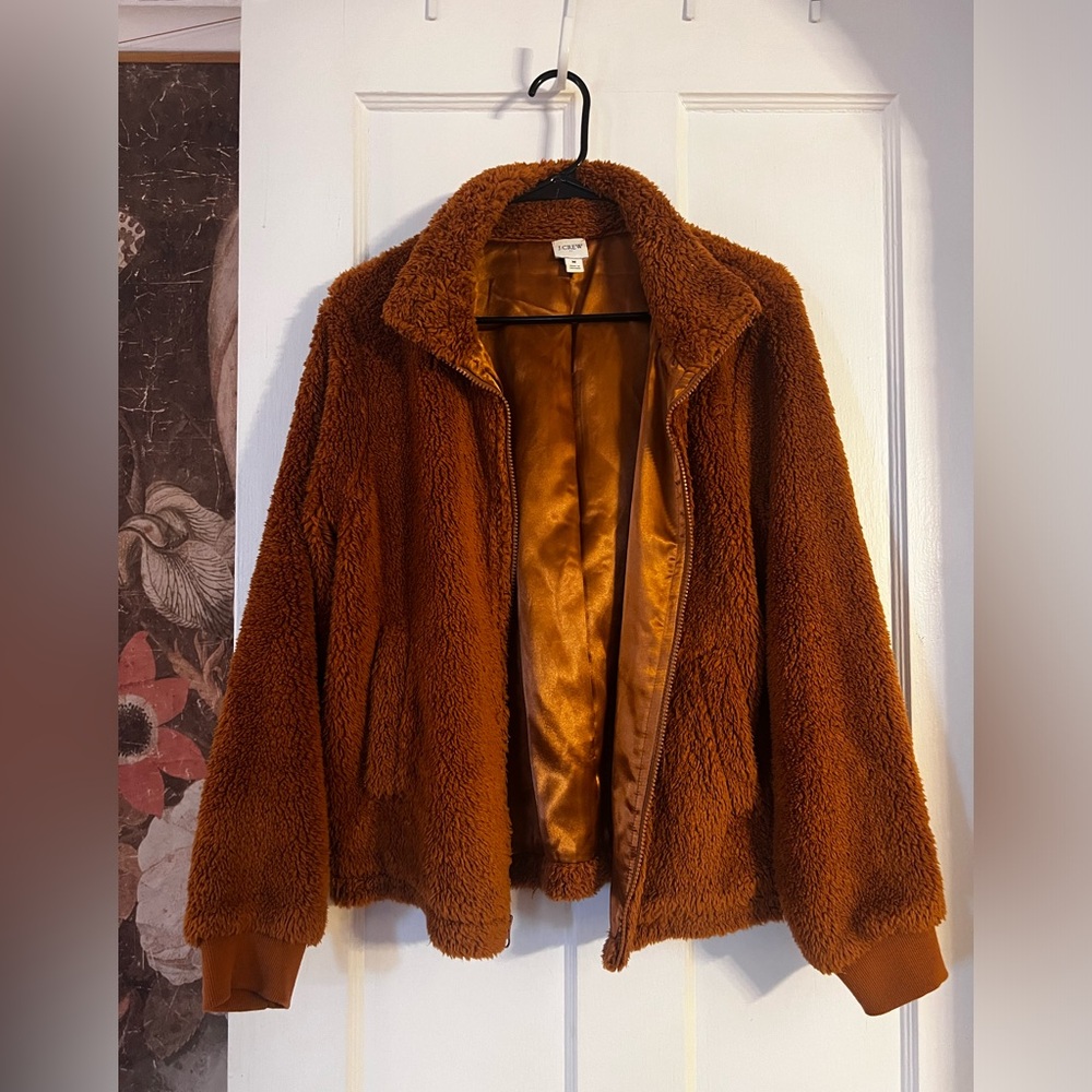 J. Crew Women’s English Saddle Funnelneck Sherpa Teddy Zip Up